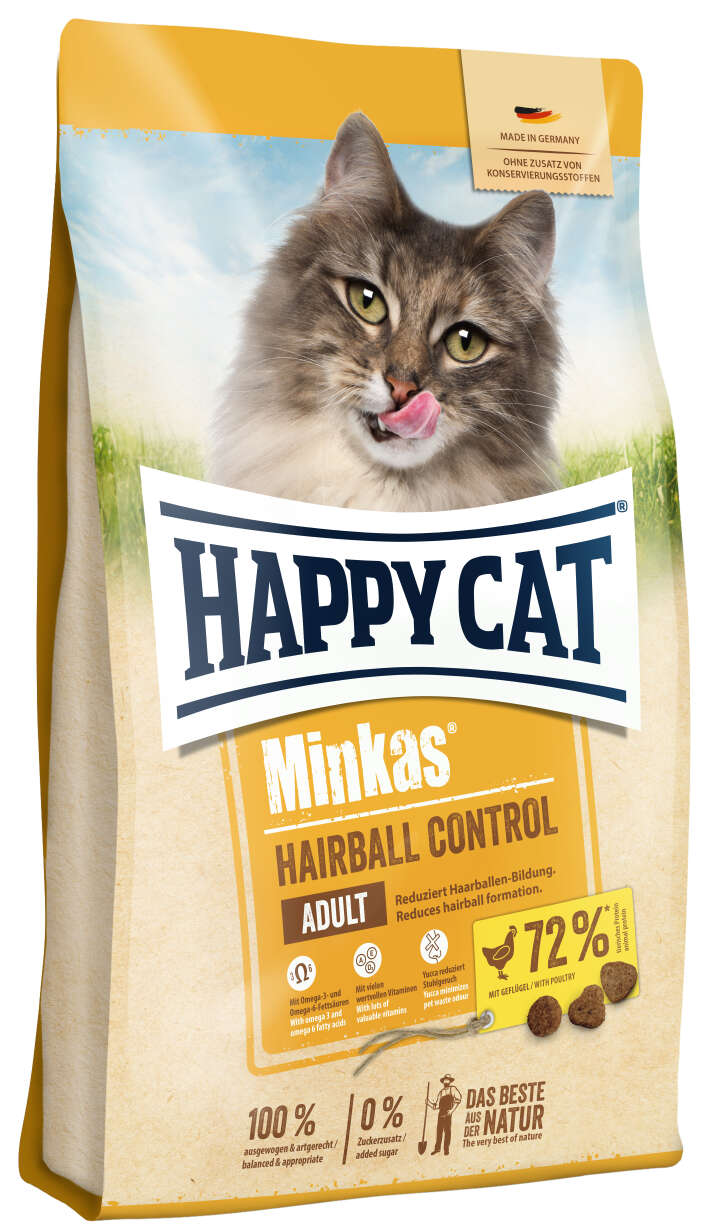 HAPPY CAT Katzen-Trockenfutter Minkas Hairball Control Geflügel